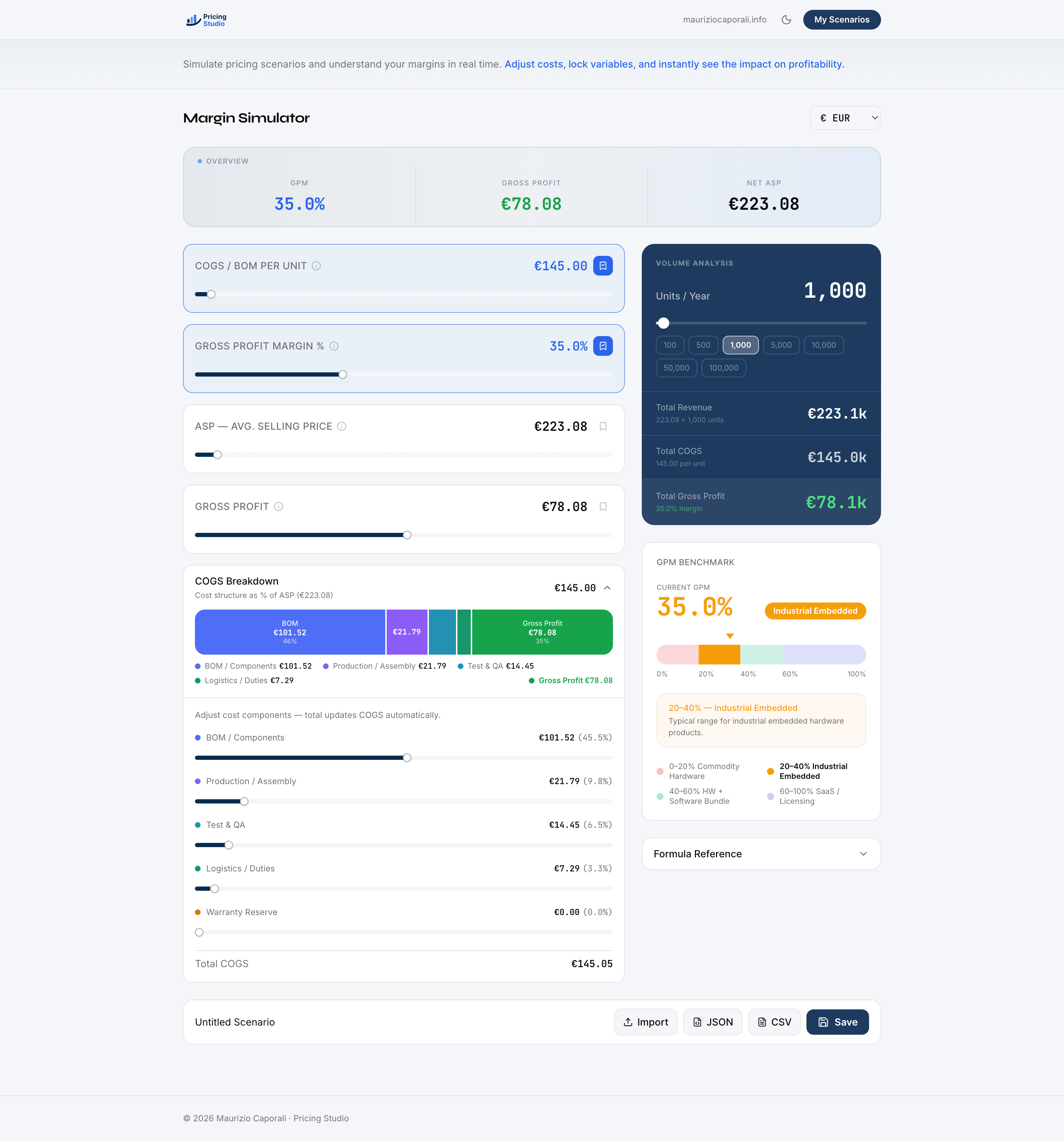 Pricing Studio interface screenshot